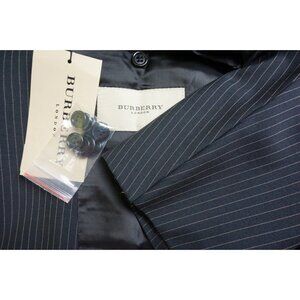 Burberry London Navy Pinstriped Silk Blend 2 Pc Suit Jacket Pants 38R BRAND NEW